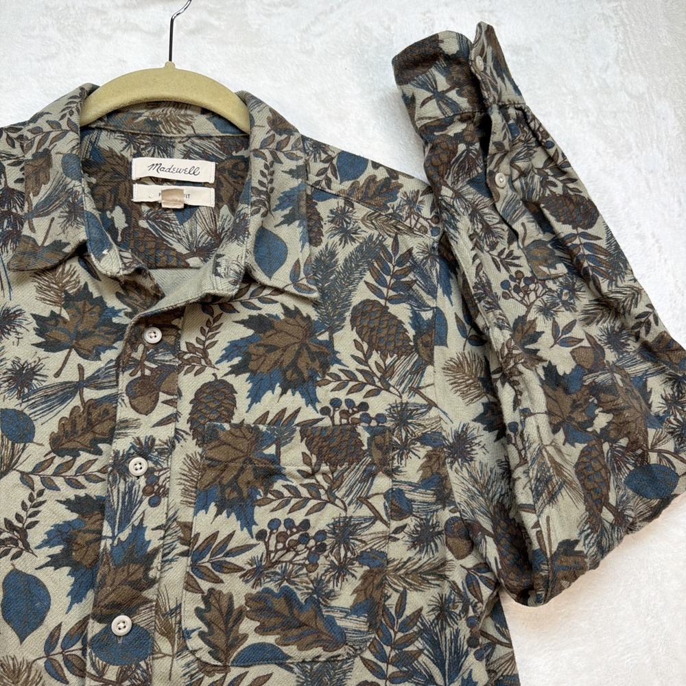 Madewell Men Flannel Button‎ Down Shirt Small Blue Brown Floral Casual